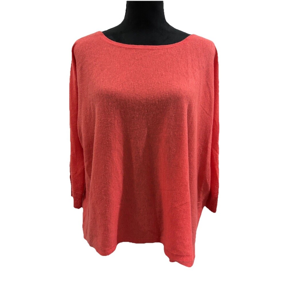Club Monaco Womens Size large Coral 100% Cashmere Top 3/4 Sleeves Pullover